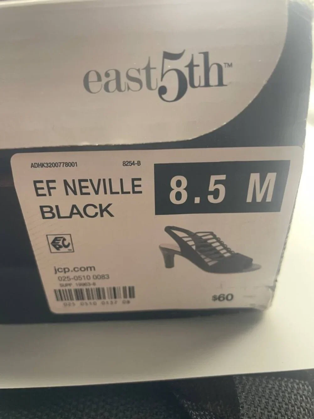 East 5th EF Neville Black Slingback Caged Peep Toe Heels - Classic Office Siren